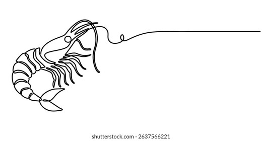  shrimp continuous one line drawing, Shrimp in one line drawing. Sea food illustration, Continuous Line Drawing of Sea Food Icon. Hand Drawn Symbol Vector Illustration, Continuous one line drawing. 