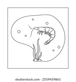 shrimp Contour Coloring book. Character in children's style. Isolated vector illustration.