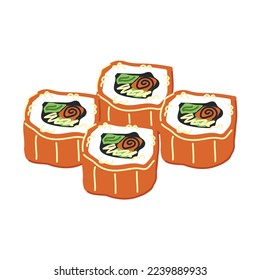 Shrimp and cucumber rolls on a white background. Asian food. Vector illustration for restaurants, menus, decor