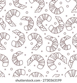 Camarón doodle patrón de fondo. Diseño de patrón de doodle de camarón a la parrilla. 