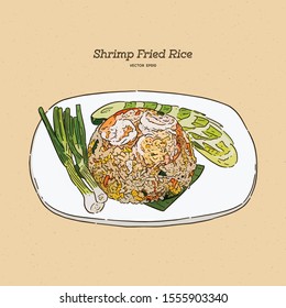 Shrimp Fired Rice, Hand Draw Sketch Vector.