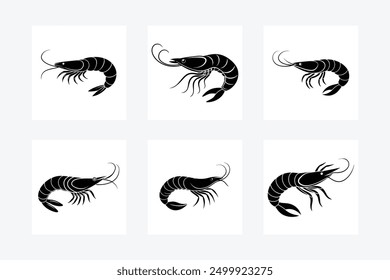 Shrimp Fish Vector Designs on White Background - Elegant Seafood Illustration