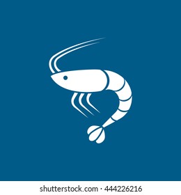Shrimp Flat Icon On Blue Background