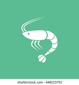 Shrimp Flat Icon On Green Background