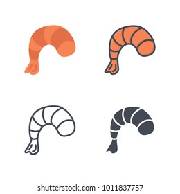 Shrimp flat line silhouette vector icon