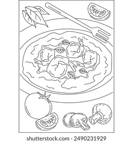 shrimp food dish coloring book page for ui, ux, web, app, brochure, flyer and presentation design, etc.