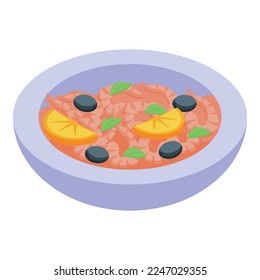 Shrimp food icon isometric vector. Portugal cuisine. Tart meal