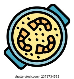 Shrimp food icon outline vector. Cod tart. Dish fish color flat