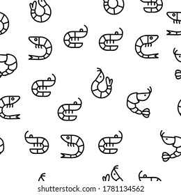 Shrimps Food Vector Seamless Muster Thin Line Illustration