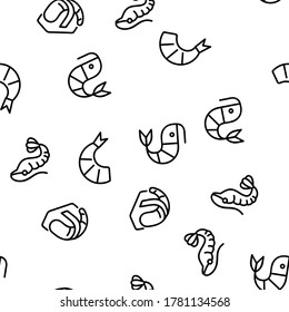 Shrimp Food Vector Seamless Pattern Thin Line Illustration