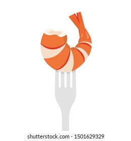 shrimp and fork vector. wallpaper. free space for text. copy space.