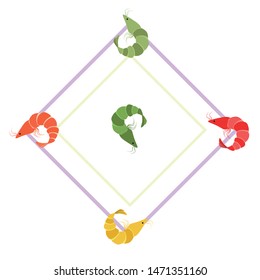 Shrimp fresh seafood. Vector background. Food and restaurant design.