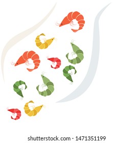 Shrimp fresh seafood. Vector background. Food and restaurant design.
