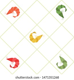 Shrimp fresh seafood. Vector background. Food and restaurant design.