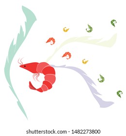 Shrimp fresh seafood. Vector backgroung. Food and restaurant design.