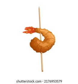 shrimp fried cartoon. prawn seafood, deep crispy plate, fry sauce, tempura cooking shrimp fried vector illustration