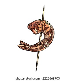 shrimp fried hand drawn vector. prawn seafood, deep crispy plate, fry sauce, tempura cooking shrimp fried sketch. isolated color illustration