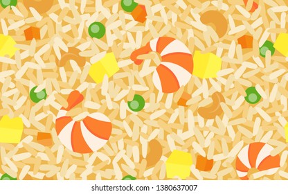 Shrimp Fried Rice seamless pattern with clipping mask, Thai food vector illustration