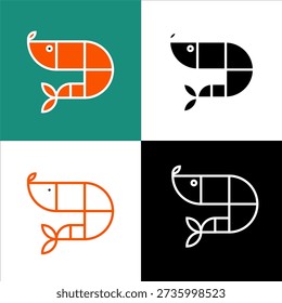 Shrimp geometric vector suitable for use as an icon or logo