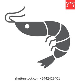 Shrimp glyph icon, seafood and fish, prawn vector icon, vector graphics, editable stroke solid sign, eps 10.
