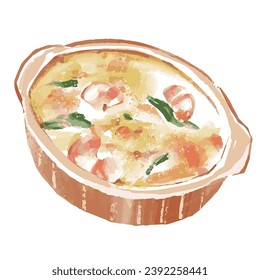 Shrimp gratin. Hand drawn vector illustration.