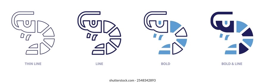 Shrimp icon in 4 different styles. Thin Line, Line, Bold, and Bold Line. Duotone style. Editable stroke.