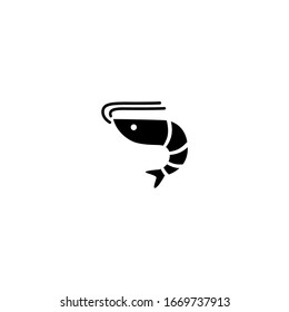 icono del camarón. negro, plano, simple.