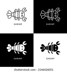 Shrimp Icon Cartoon. Seafood Prawn Animal. Ocean Character Symbol Vector Logo