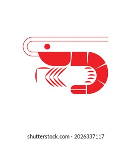 Shrimp icon design, Simple seafood design element. Silhouette style illustration.