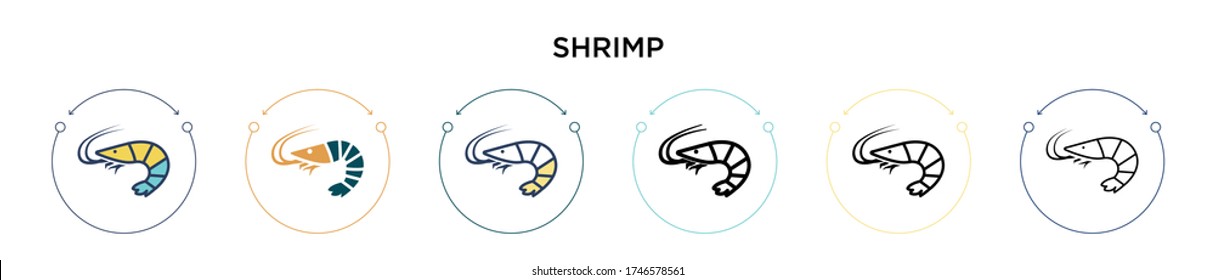 Shrimp icon in filled, thin line, outline and stroke style. Vector illustration of two colored and black shrimp vector icons designs can be used for mobile, ui, web
