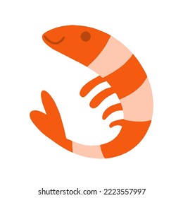 Shrimp icon in flat style, fresh sea food. Isolated on white background. Vector illustration.
