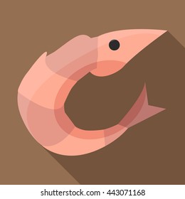 Shrimp icon in flat style with long shadow. Seafood symbol