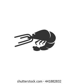 Shrimp icon isolated on a white background. Sea animals logo silhouette design template. Simple symbol concept in flat style. Abstract sign, pictogram for web, mobile and infographics - stock vector