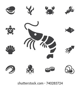 Shrimp icon on the white background. Simple sea food icons set.