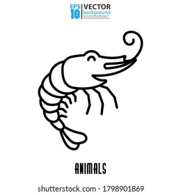 Shrimps-Symbol, Umriss-Vektorzeichen. Tierkonzept. Eps10 Vektorgrafik.