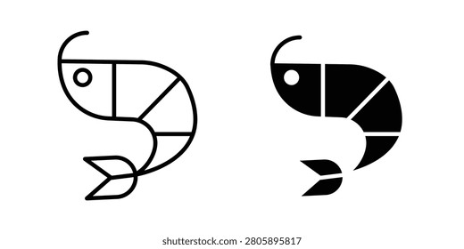 Shrimp icon outlined and filled set.