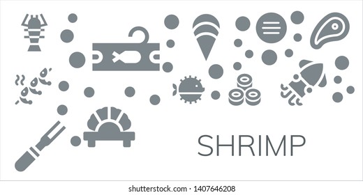 shrimp icon set. 11 filled shrimp icons.  Simple modern icons about  - Lobster, Tuna, Shrimp, Puffer fish, Meat, Sushi, Clam, Dumpling, Squid