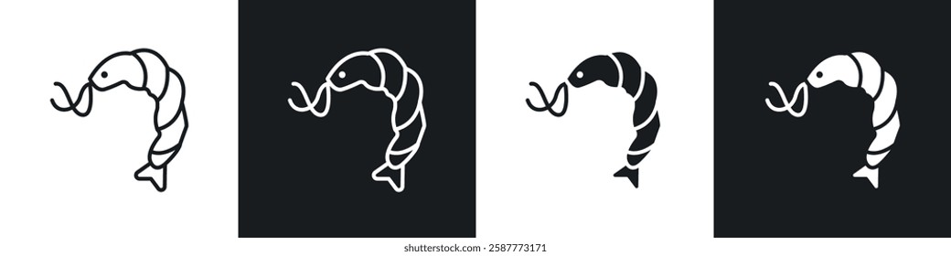 Shrimp icon set black and white colors. Graphic Vector icons pack