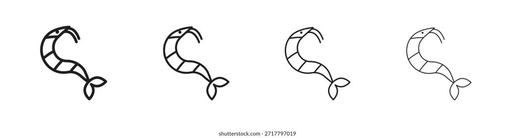 Garnelen-Symbolsatz. Eine Sammlung von einfachen schwarzen dünnen Strichen Symbole