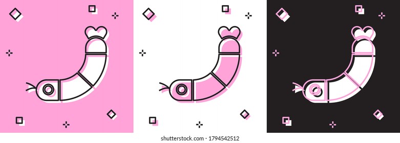 Shrimp icon set isolated on pink and white, black background. Vector.