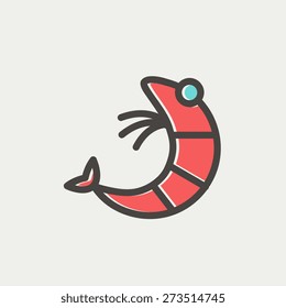 Shrimp icon thin line for web and mobile, modern minimalistic flat design. Vector icon with dark grey outline and offset colour on light grey background.