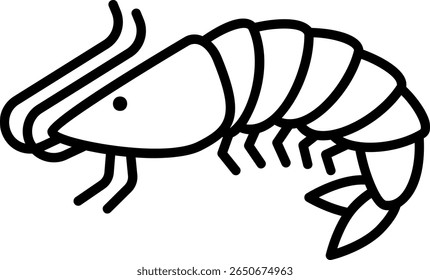 Icono de camarón Ilustración vectorial en blanco y negro