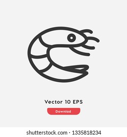 Shrimp icon vector. Shrimp symbol. Linear style sign for mobile concept and web design. Shrimp symbol illustration. Pixel vector graphics - Vector.