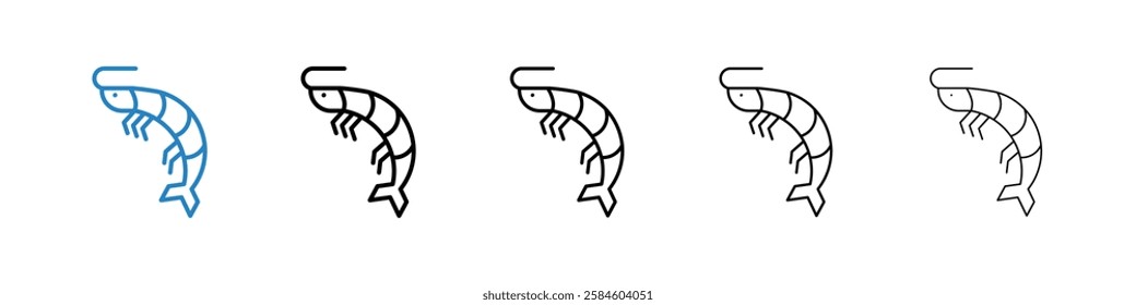 Shrimp icons in five different stroke sizes