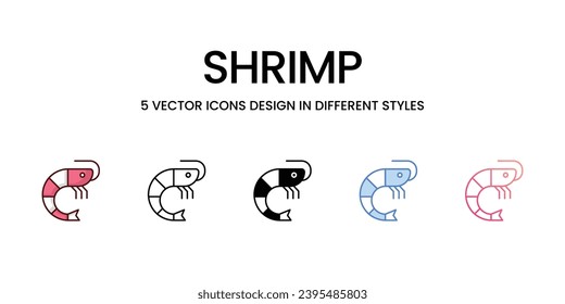 Shrimp Icons set. Suitable for Web Page, Mobile App, UI, UX and GUI design. Vector stock illustration.