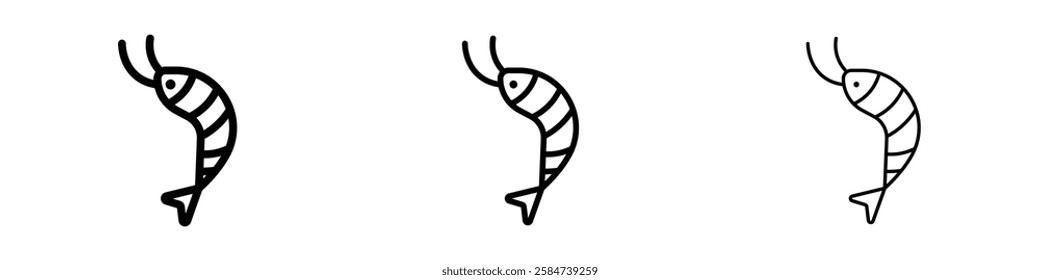 Shrimp icons in three different stroke lines