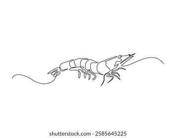 Shrimp illustration in continuous one line drawing. Prawn in one line draw. Editable vector.