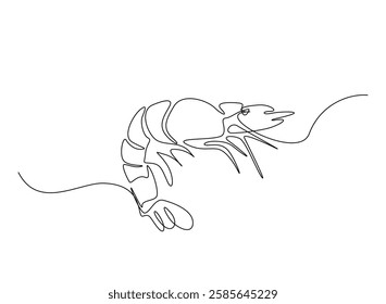 Shrimp illustration in continuous one line drawing. Prawn in one line draw. Editable vector.