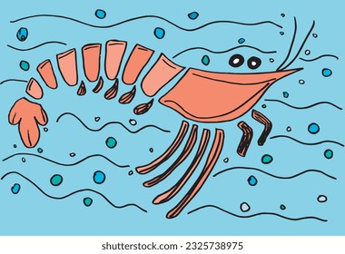 Shrimp illustration image. 
Hand drawn image artwork of a crab. 
Simple cute original logo.
Hand drawn vector illustration for posters, cards, t-shirts.