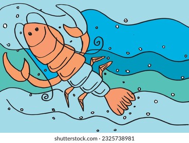 Shrimp illustration image. 
Hand drawn image artwork of a crab. 
Simple cute original logo.
Hand drawn vector illustration for posters, cards, t-shirts.